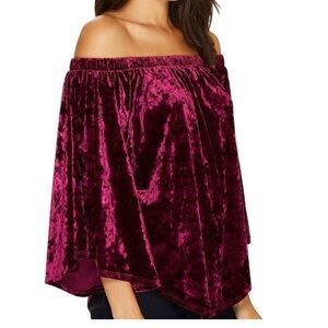 Karen Kane Crushed Velvet Blouse Flowy Top Cranberry Wine Color SZ Large Holiday